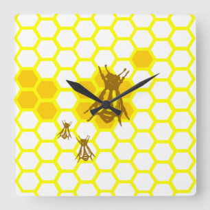 Honey Bee Honeycomb Wall Clock Quadratische Wanduhr
