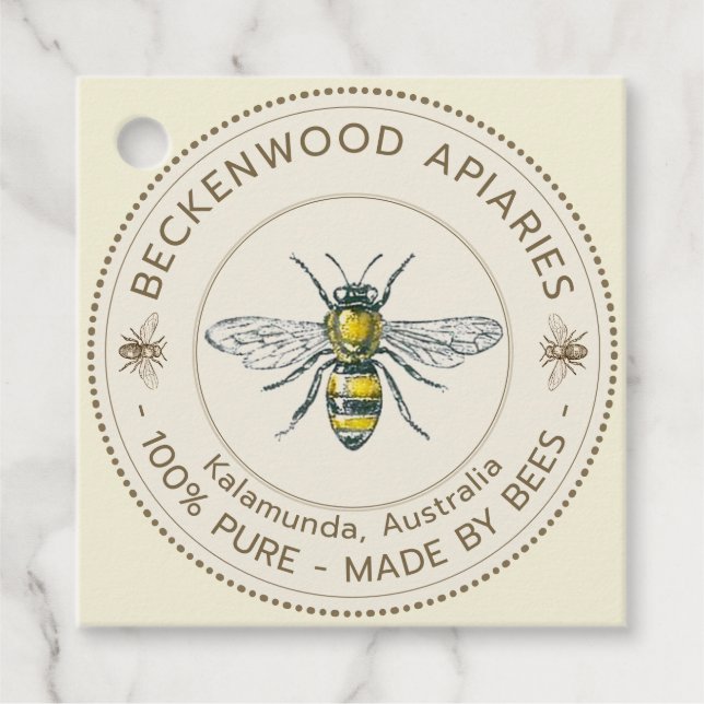 Honey Bee Label Yellow Beekeeper Apiary Hang Tag (Vorderseite)