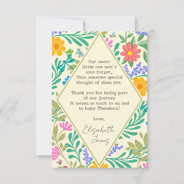 Honey Bee, Ladybug, Butterfly, Dragonfly & Blume Dankeskarte (Rückseite)