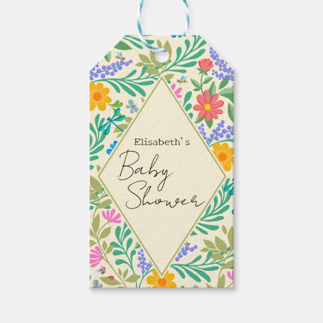 Honey Bee, Ladybug, Butterfly, Dragonfly & Blume Geschenkanhänger (Vorderseite)