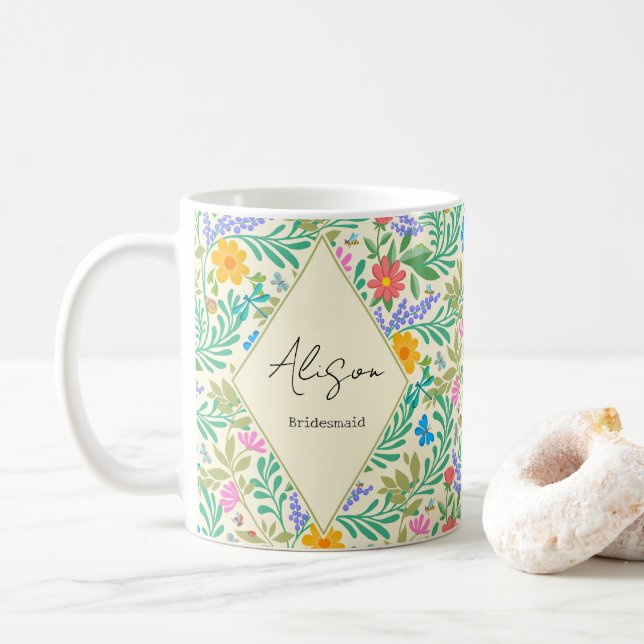 Honey Bee, Ladybug, Butterfly, Dragonfly & Blume Kaffeetasse (Mit Donut)