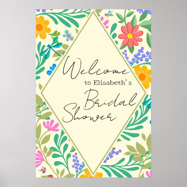 Honey Bee, Ladybug, Butterfly, Dragonfly & Blume Poster (Vorne)