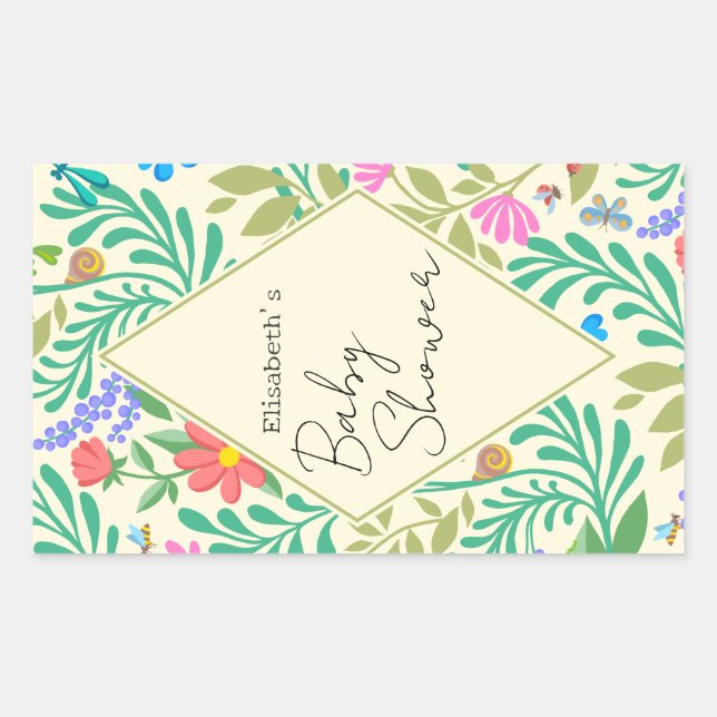 Honey Bee, Ladybug, Butterfly, Dragonfly & Blume Rechteckiger Aufkleber (Vorderseite)