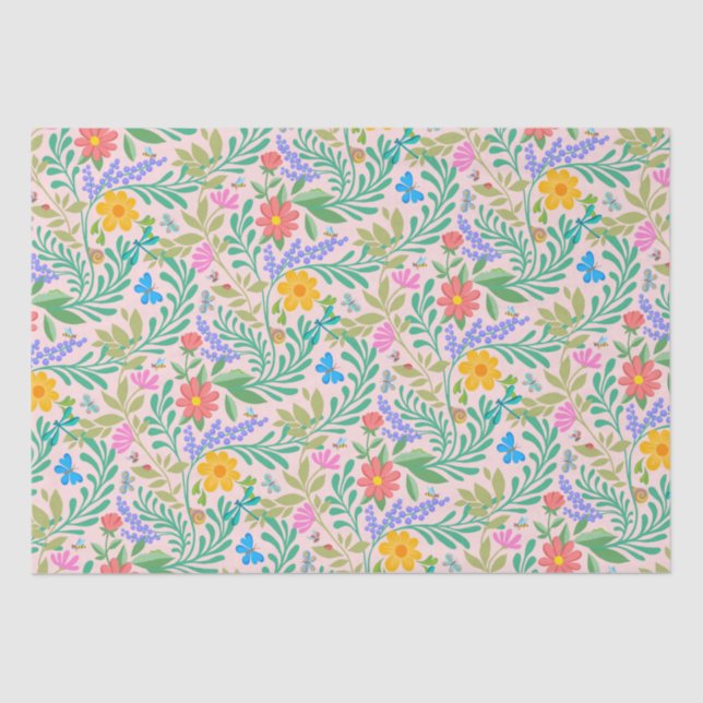 Honey Bee, Ladybug, Butterfly, Dragonfly & Blume Seidenpapier (Vorderseite)