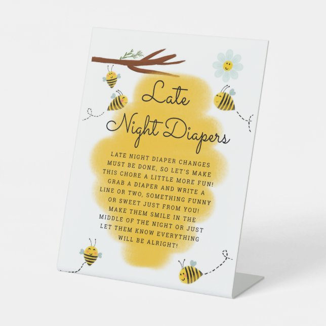 Honey Bee Late Night Diapers Baby Showtisch Sockelschild (Vorderseite)