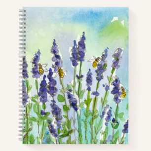 Honey Bee Lavender Blume Aquarell Notizbuch