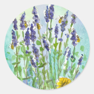 Honey Bee Lavender Herb Watercolor Blume Runder Aufkleber