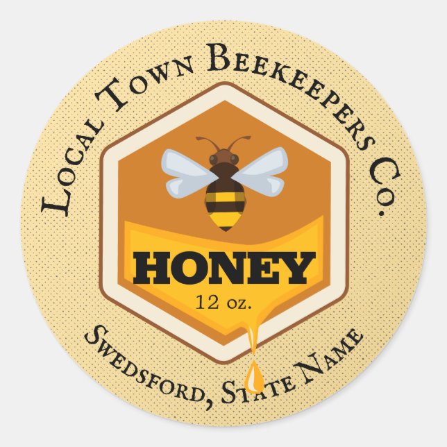 Honey Bee Logo Rustic Orange Honey Jar Stickers (Vorderseite)