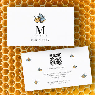 Honey Bee Luxury Monogram Minimalistisch QR Code Visitenkarte