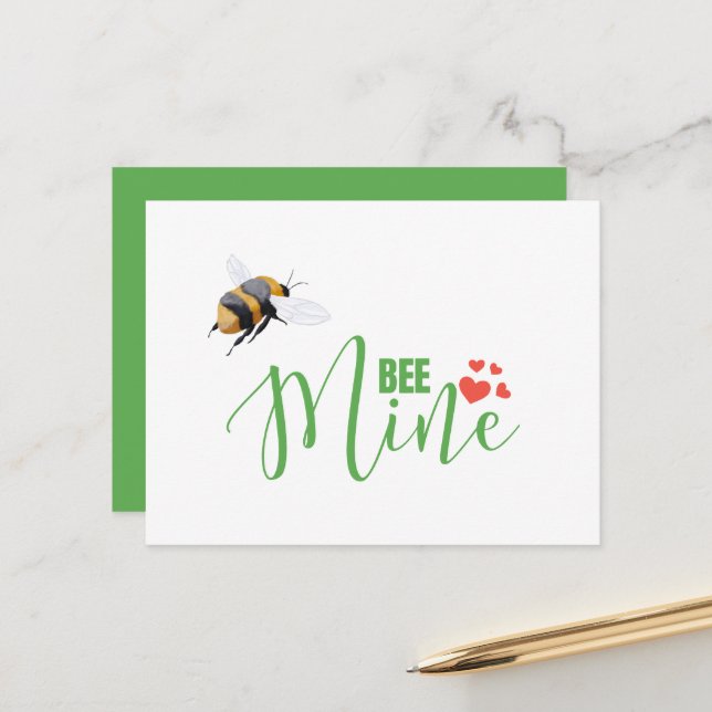 Honey Bee Mine Funny Valentine's Day Card Postkarte (Vorderseite/Rückseite Beispiel)