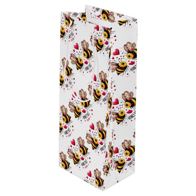 Honey Bee Mine Honey Bees Valentine Geschenktüte Für Weinflaschen (Vorderseite Schrägansicht)