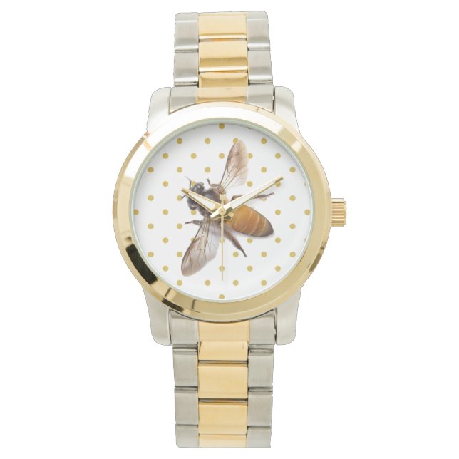 Honey Bee mit Goldpolka-Punkten Armbanduhr (Vorderseite)