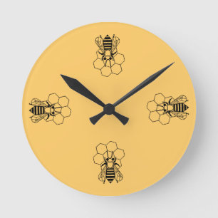 Honey Bee on comb Runde Wanduhr