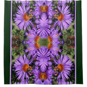Honey Bee On Lila Aster Blume Abstrakt Duschvorhang