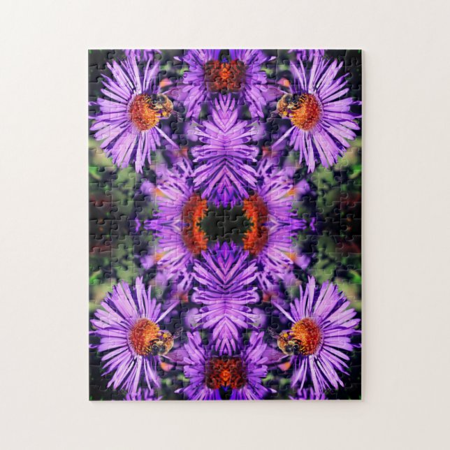 Honey Bee On Lila Aster Blume Abstrakt Puzzle (Vertikal)