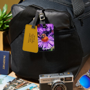 Honey Bee On Lila Aster Blume Personalisiert Gepäckanhänger