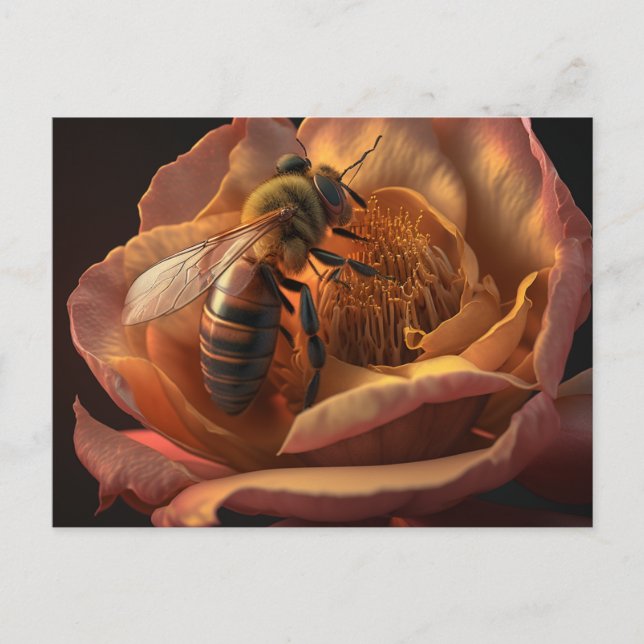 Honey Bee on Peony Blume Postcard Postkarte (Vorderseite)