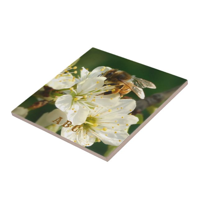 Honey Bee on Plum Blossom Ceramic Tile Fliese (Seite)