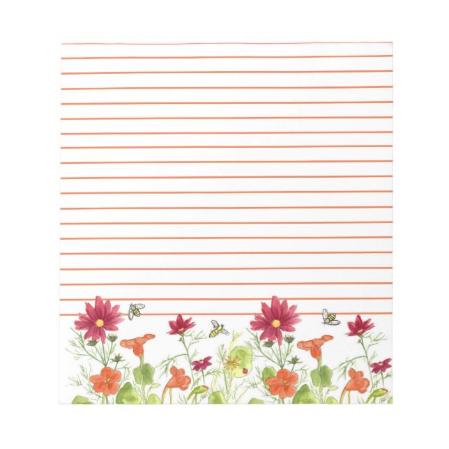 Honey Bee Orange Nasturtium Cosmos Lined Notizblock (Vorderseite)