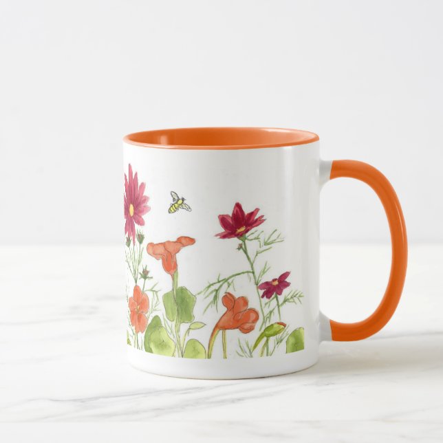 Honey Bee Orange Nasturtiums bemalt Daisy Blume Tasse (Rechts)