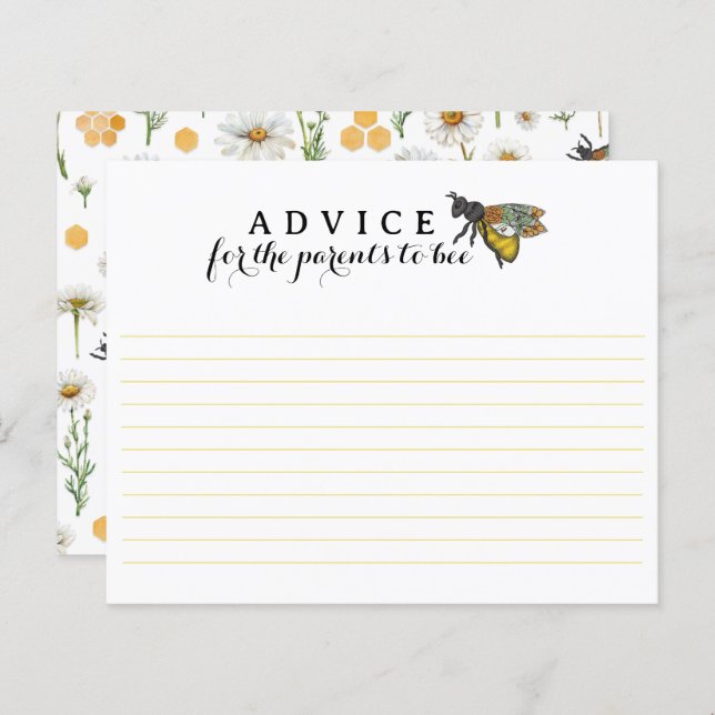 Honey Bee Parters to Bee Baby Shower Advice Card | (Vorne/Hinten)