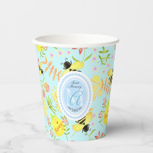 Honey Bee Pastel Blue Pappbecher (Vorderseite)