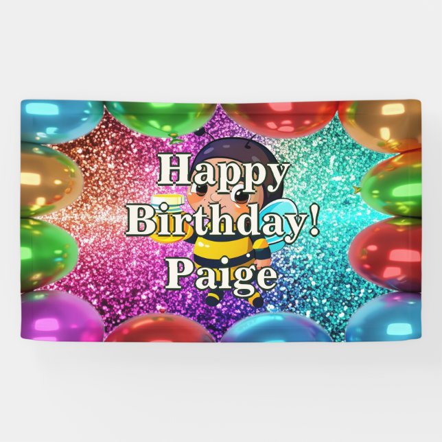 Honey Bee Personalisiert Charakter Geburtstagsbann Banner (Horizontal)