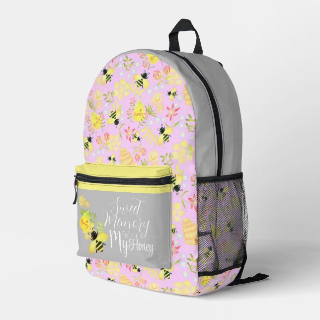 Honey Bee Pink Bedruckter Rucksack (Rückseitige Ecke Rechts)