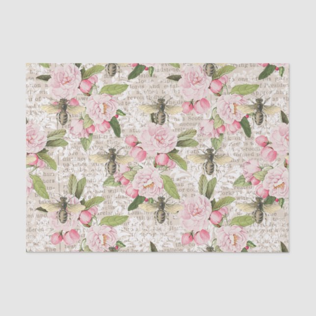 Honey Bee Pink Floral Seidenpapier (Vorderseite)