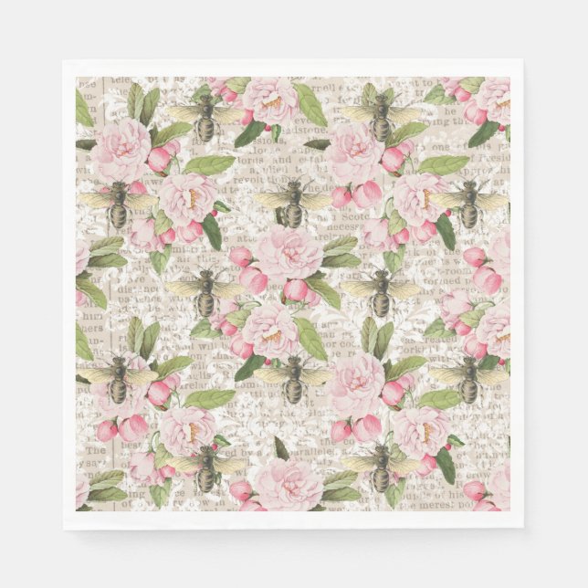 Honey Bee Pink Floral Serviette (Vorderseite)