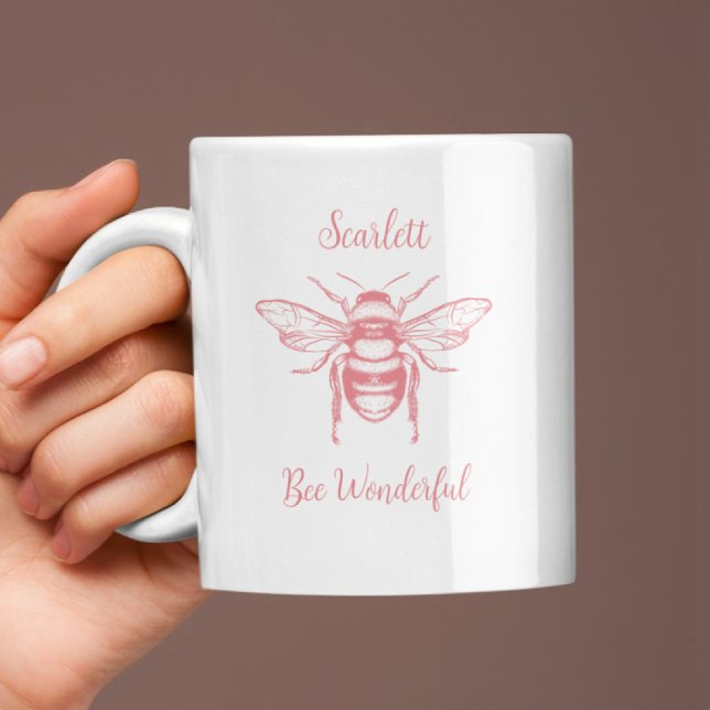 Honey Bee Pink White Personalize Coffee Tasse (Von Creator hochgeladen)