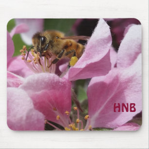 Honey Bee Pollinating Pink Crabapple Tree Blossom Mousepad