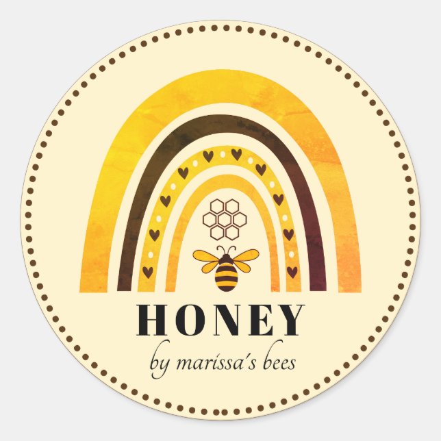 Honey Bee Rainbow Honey Product Labels Runder Aufkleber (Vorderseite)