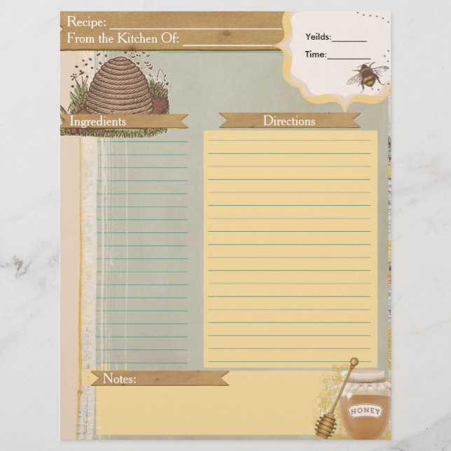 Honey Bee Recipe Card Beilage (Vorderseite)