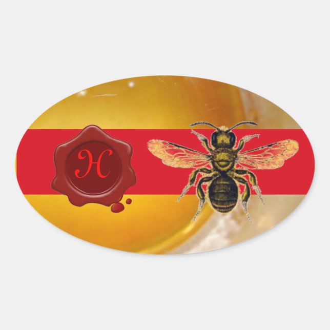 HONEY BEE RED WAX SIEGEL MONOGRAM, BEEKEEPER OVALER AUFKLEBER (Vorderseite)