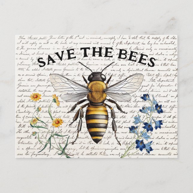Honey Bee Rettete die Bienen-Script-Blume Postkarte (Vorderseite)