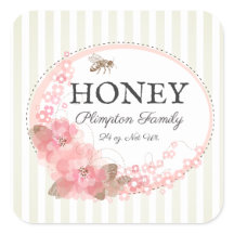 Honey Bee Rustic Floral Striped Beige
