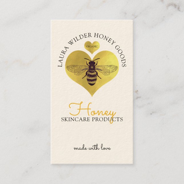 Honey Bee Skincare Products Gold Heart Bee Logo Visitenkarte (Vorderseite)