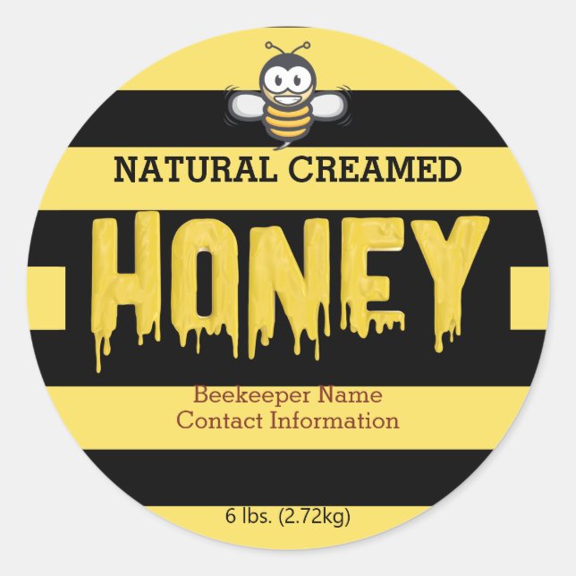 Honey Bee Stripes Black und Gold Honey Jar Runder Aufkleber (Vorderseite)