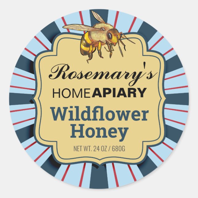 Honey Bee Sunburst Cornflower Blue Honey Sticker (Vorderseite)