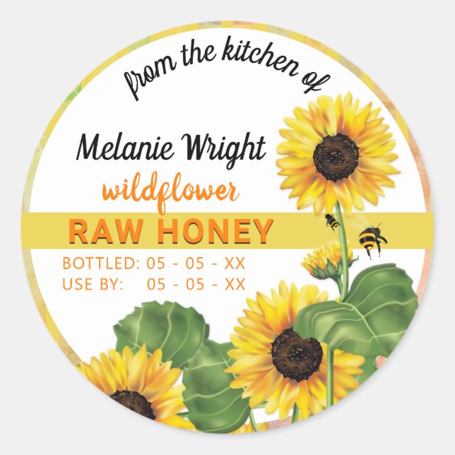 Honey Bee Sunflower Canning Runder Aufkleber (Vorderseite)