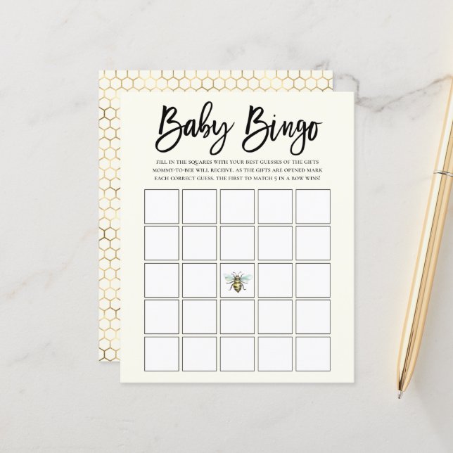 Honey Bee Theme Baby Bingo Game (Vorderseite/Rückseite Beispiel)