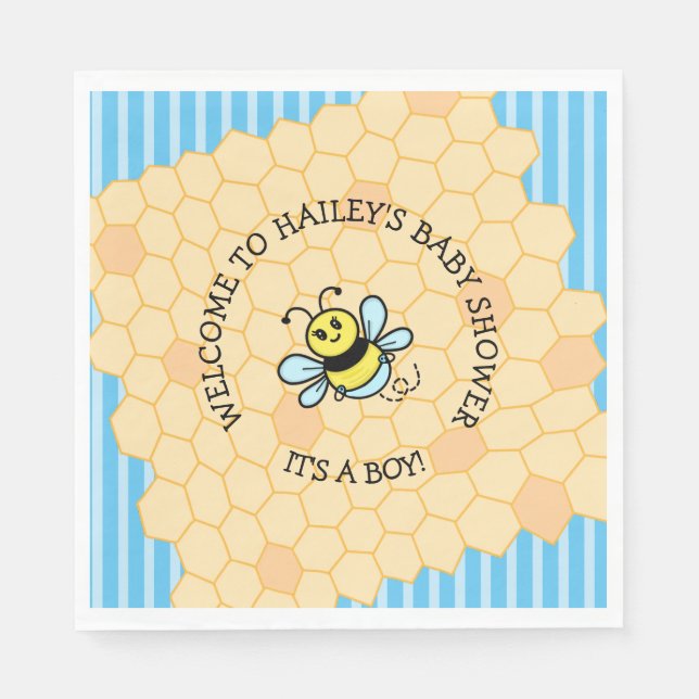 Honey Bee Themed Boy's Baby Shower Napkins Serviette (Vorderseite)