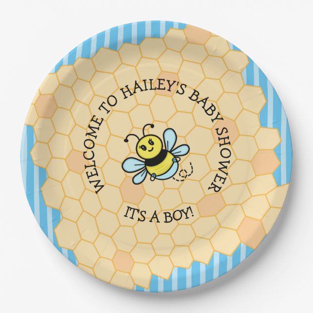 Honey Bee Themed Boy's Baby Shower Pappteller (Vorderseite)
