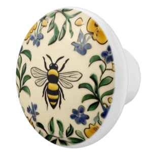 Honey Bee Traditional Blue Yellow Mediterranean Keramikknauf