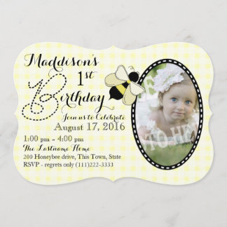 Honey Bee und Gingham Birthday Einladung