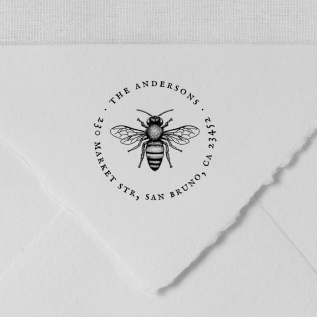 Honey Bee | Vintag Familienname und Rücksendeadres Gummistempel (Rubber Stamp Mock-up)