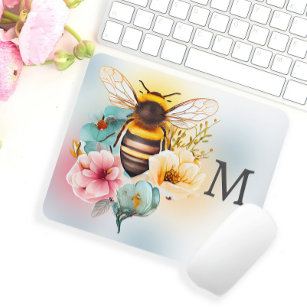 Honey Bee Watercolor Blume Monogram Nature Mousepad