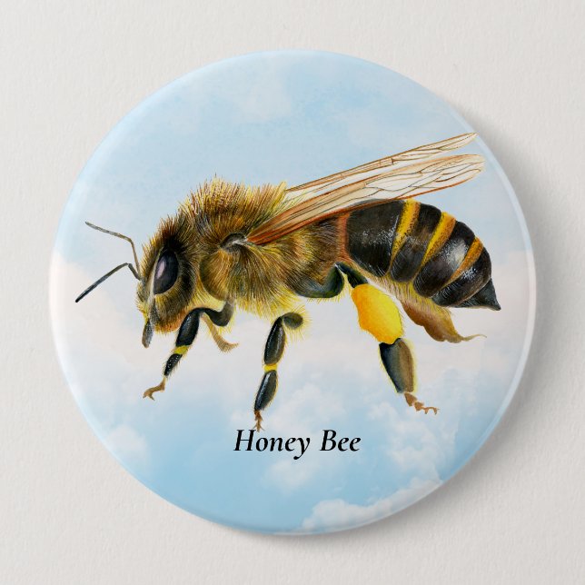 Honey Bee Watercolor Malerei Button (Vorderseite)