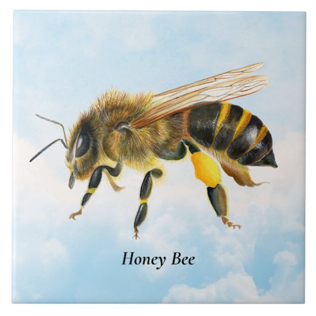 Honey Bee Watercolor Malerei Fliese (Vorderseite)
